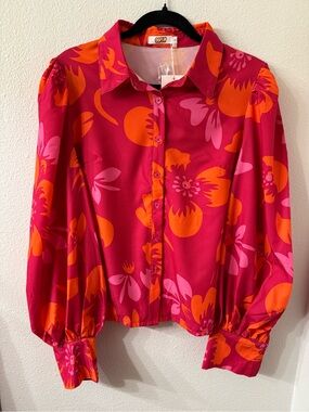 Bold Floral Button-Down Shirt - Pink & Orange